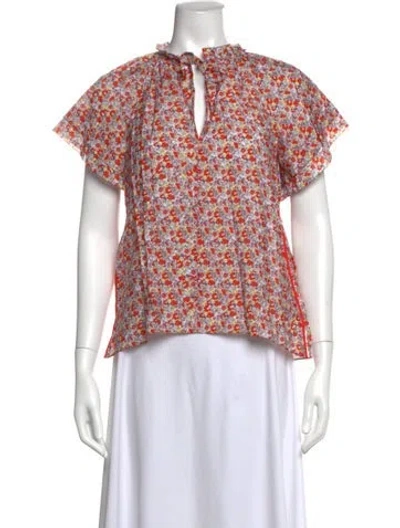 Pre-owned Me+em Floral Print V-neck Top In Multicolor