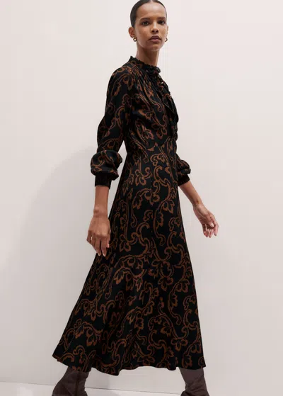 Me+em Floral Scroll Print Maxi Dress + Tie Black/brown