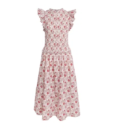 Me+em Cotton In Bloom Floral Print Midi Dress Orange-multi