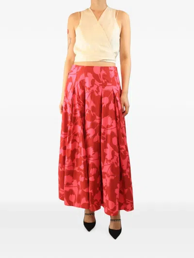 Pre-owned Me+em Floral-print Pleated Maxi Skirt In Pink