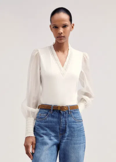 Me+em Fluid Balloon Sleeve Layering Blouse In Cream
