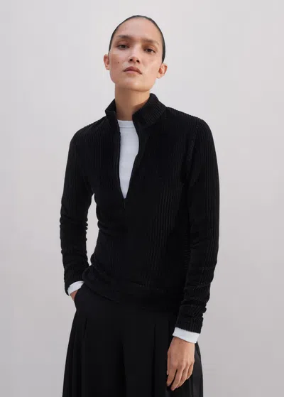 Me+em Fluid Cord Velour Slim Fit Top In Black