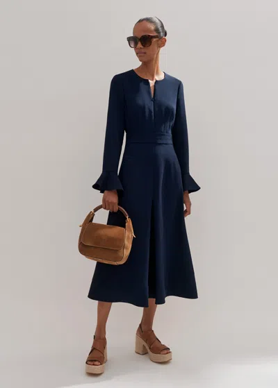 Me+em Fluid Crepe Elegant Midi Dress In Navy Eclipse