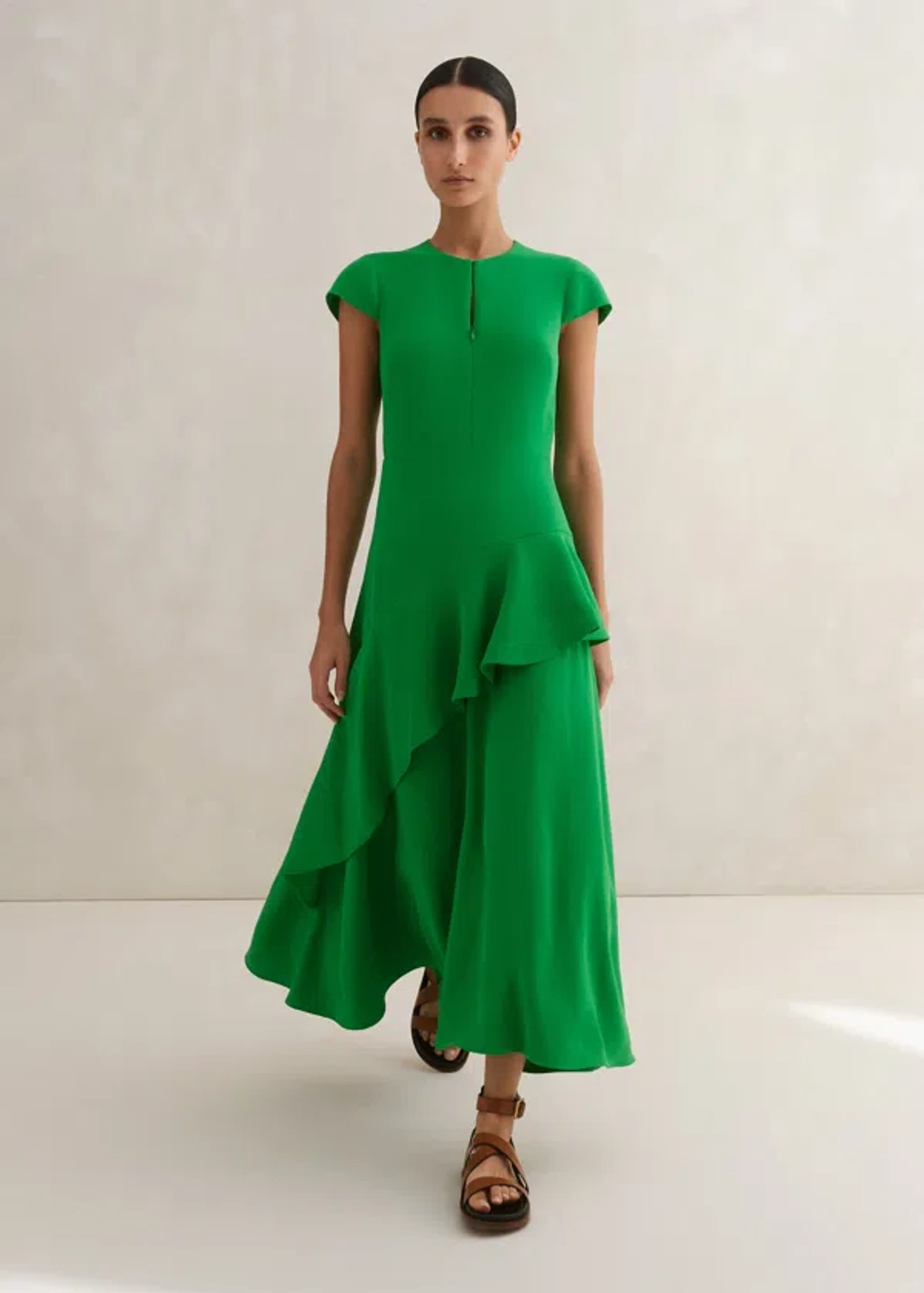 Me+em Fluid Crepe Volant Statement Maxi Dress In Spring Green | ModeSens