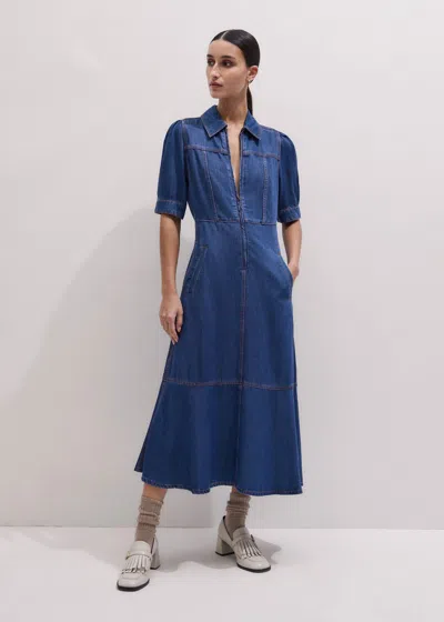Me+em Fluid Fit And Flare Midi Dress + Belt Mid Blue Wash