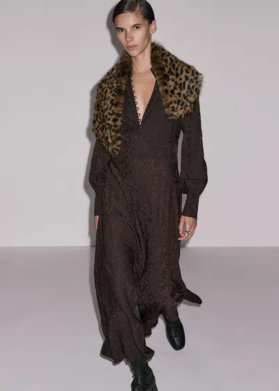 Me+em Fluid Jacquard Volume Sleeve Maxi Dress Cocoa Brown