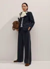 Me+em Fluid Side Stripe Wide-leg Pant In Navy/cream