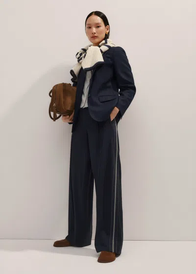 Me+em Fluid Side Stripe Wide-leg Pant In Navy/cream