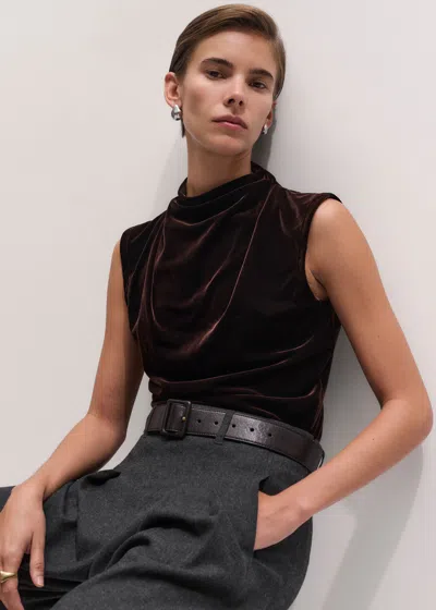 Me+em Fluid Velour Sleeveless Drape Top Dark Chocolate In Burgundy
