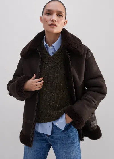 Me+em Forever Shearling Aviator Jacket In Chocolate