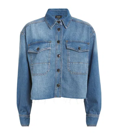 Me+em Frayed-hem Cropped Denim Jacket In Blue