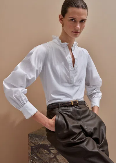 Me+em Frill Neck Layering Blouse Fresh White In Multi