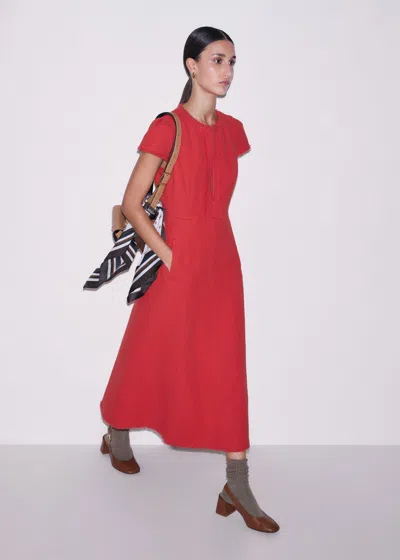 Me+em Fringe Detail Fit And Flare Midi Dress Rose Petal Red