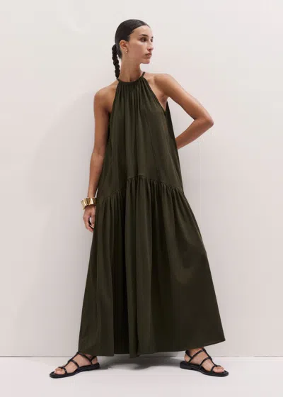 Me+em Gathered Halterneck Maxi Dress Rich Olive Green