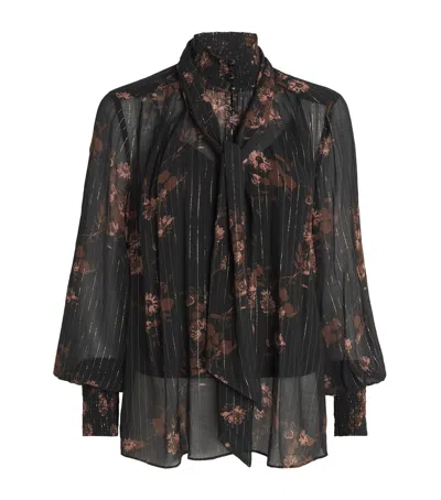 Me+em Georgette Floral Blouse And Tie In Black
