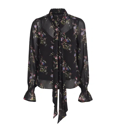 Me+em Georgette Floral Tie-neck Blouse In Black