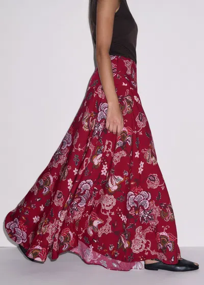 Me+em Grand Paisley Print Full Length Skirt Light Cream-multi In Red