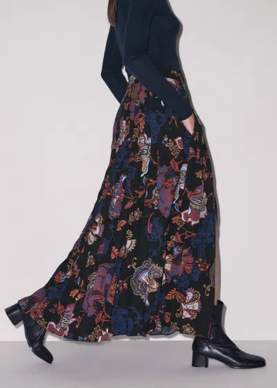 Me+em Grand Paisley Print Pleated Maxi Skirt Black Multi In Blue