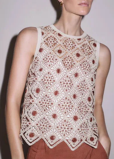 Me+em Geometric Crochet Top In Neutral
