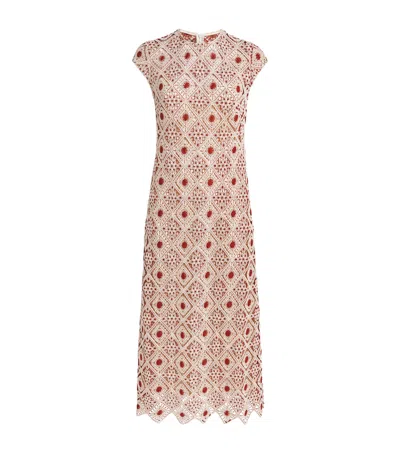 Me+em Graphic Cotton Lace Slim Maxi Dress Rosewood-cream In Brown