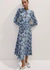 Me+em Graphic Ribbon Floral Print Midi Dress In Hydrangea Blue/true Blue/multi