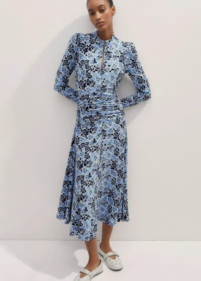 Me+em Graphic Ribbon Floral Print Midi Dress In Hydrangea Blue/true Blue/multi