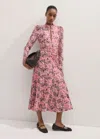 Me+em Graphic Ribbon Floral Print Midi Dress In Super Pink/sangria Red/buttercream