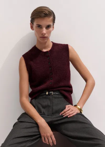 Me+em Henley Straight Knit Vest Merlot Red In Burgundy