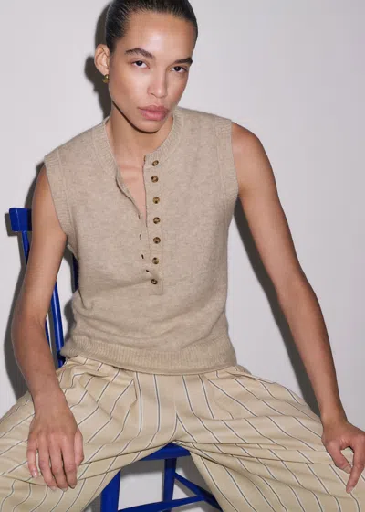 Me+em Henley Straight Knit Vest Oatmeal Melange
