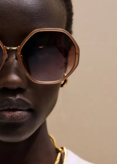 Me+em Heptagonal Sunglasses Smokey Nude In Brown