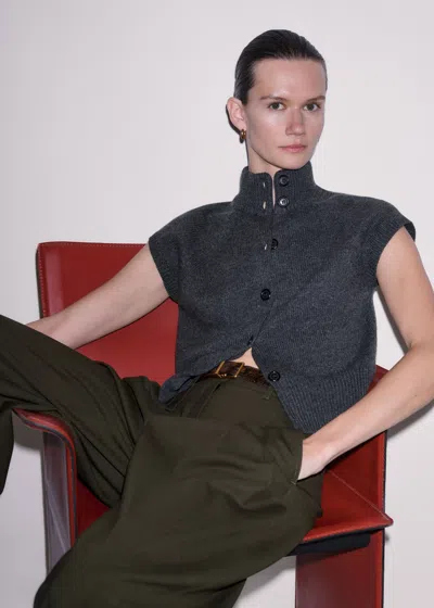 Me+em High Neck Relaxed Vest Charcoal Mélange In Gray