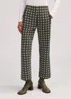 Me+em Houndstooth Crop Kick Flare Trouser In Black/deep Autumn Olive/cream