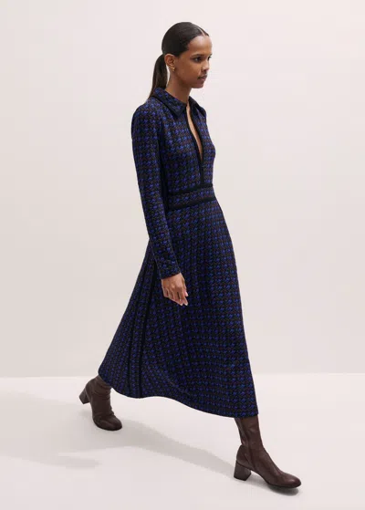 Me+em Houndstooth Jacquard Ponte Maxi Dress Navy Multi In Blue