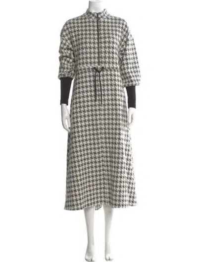Pre-owned Me+em Houndstooth Print Long Dress In White
