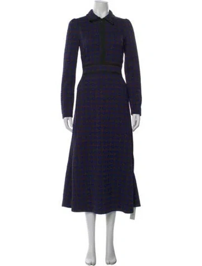 Pre-owned Me+em Houndstooth Print Midi Length Dress In Blue
