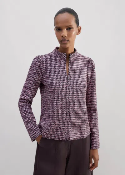 Me+em Houndstooth Tweed High Neck Top In Pink/navy/black