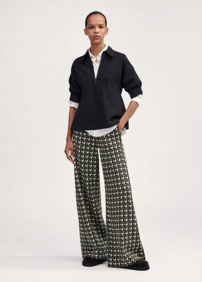 Me+em Houndstooth Wide-leg Pant In Black/deep Autumn Olive/cream