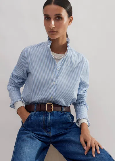 Me+em Impossibly Soft Feminine Stripe Shirt In Blue Stripe