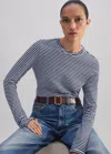 Me+em Impossibly Soft Slim Long Sleeve Top In Navy/soft White