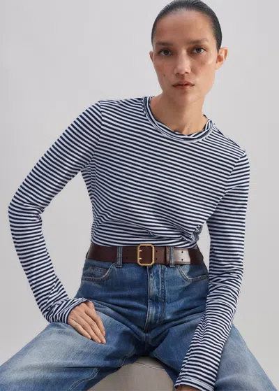 Me+em Impossibly Soft Slim Long Sleeve Top In Navy/soft White
