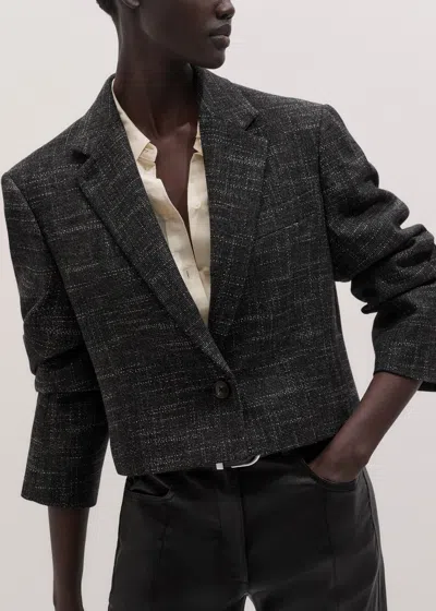 Me+em Intelligently Oversized Cropped Jacket Charcoal-cream In Black