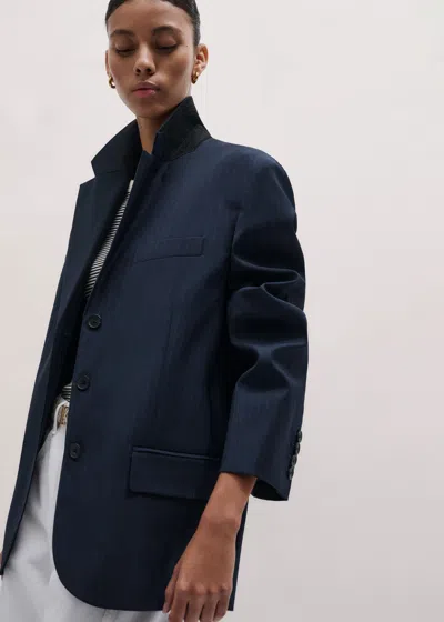 Me+em Intelligently Oversized Pinstripe Blazer Navy In Blue