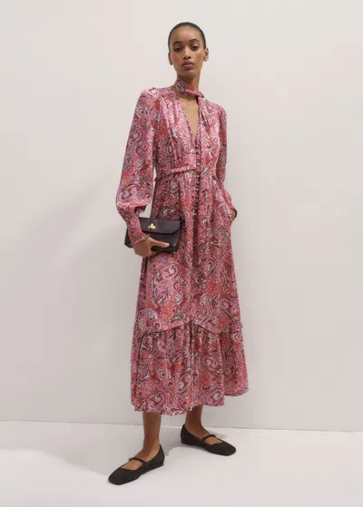 Me+em Intricate Paisley Print Maxi Dress + Tie In Sugar Salmon/pink/multi