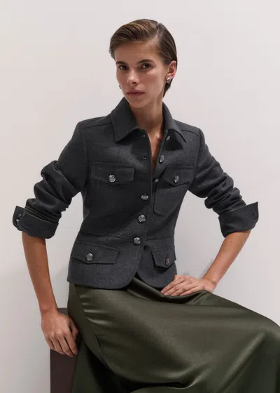 Me+em Italian Wool Twill Military Jacket Grey Melange In Blue