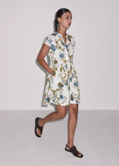 Me+em Jacobean Garden Print Short Tiered Swing Dress Light Cream Multi
