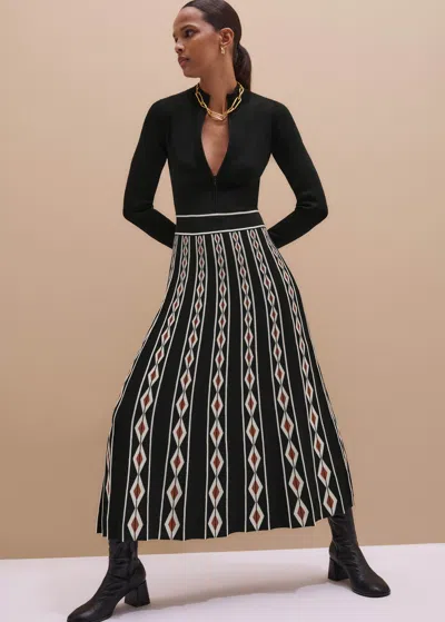 Me+em Jacquard Half Zip Knit Maxi Dress Black Multi