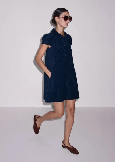 Me+em Jacquard Towelling Mini Dress Navy In Blue