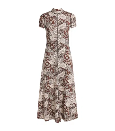 Me+em Jersey Botanical Print Midi Dress In Brown