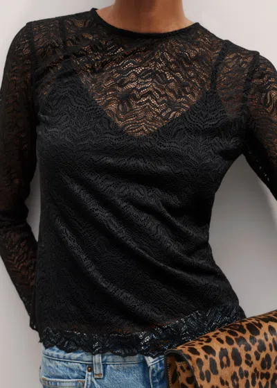 Me+em Lace Crew Neck Top Black
