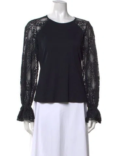 Pre-owned Me+em Lace Pattern Crew Neck Top In Black